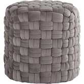 Braided Round 16" Ottoman in Dark Grey Velvet